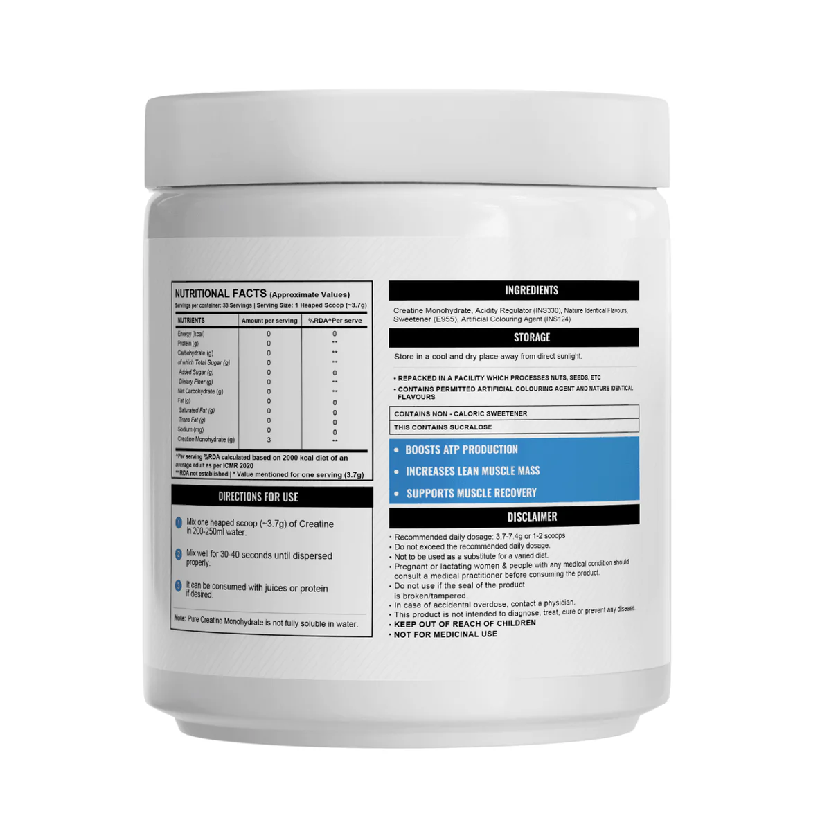 Muvost Pure Micronised Creatine Monohydrate (122g, 33 Servings) Fruit Fusion