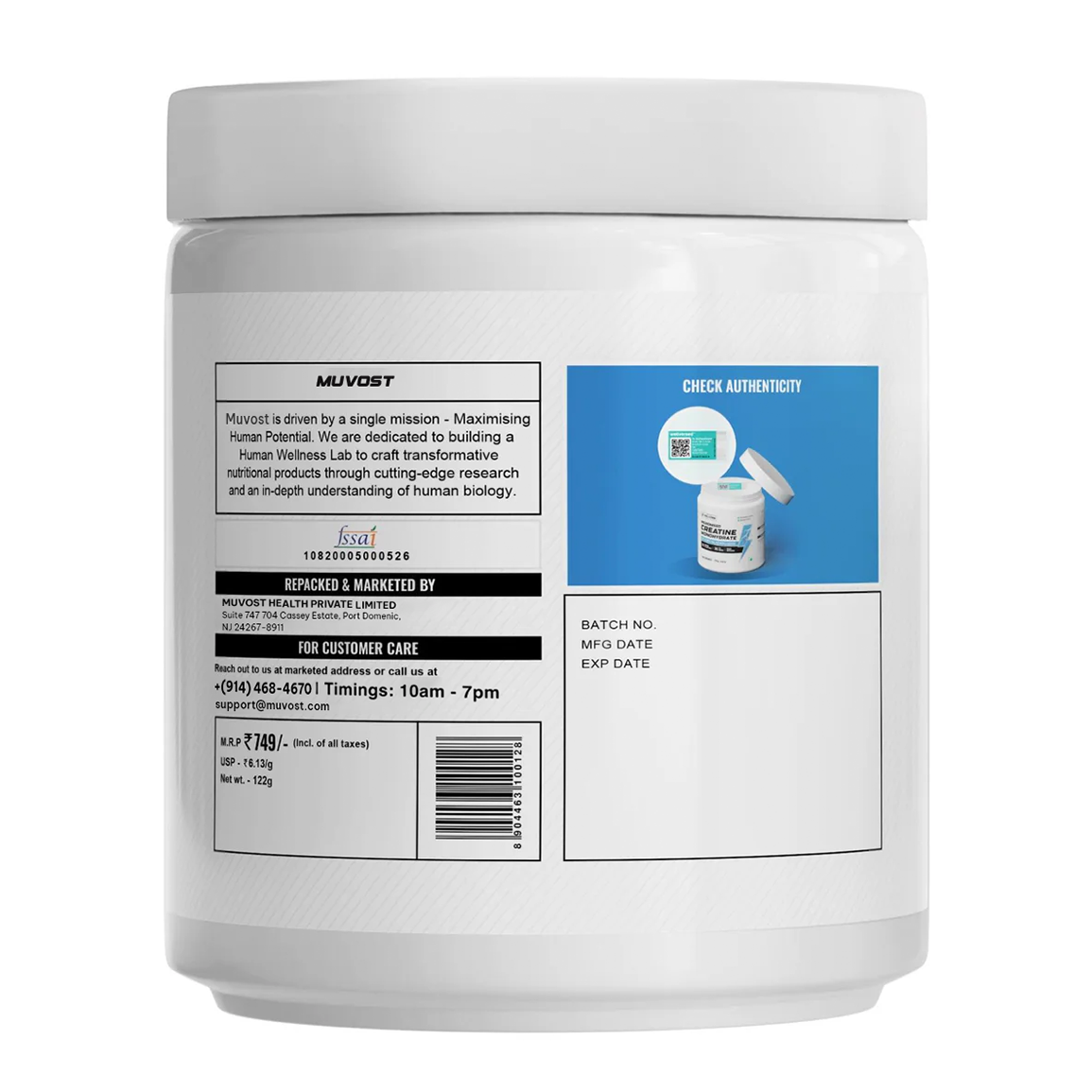 Muvost Pure Micronised Creatine Monohydrate (122g, 33 Servings) Fruit Fusion