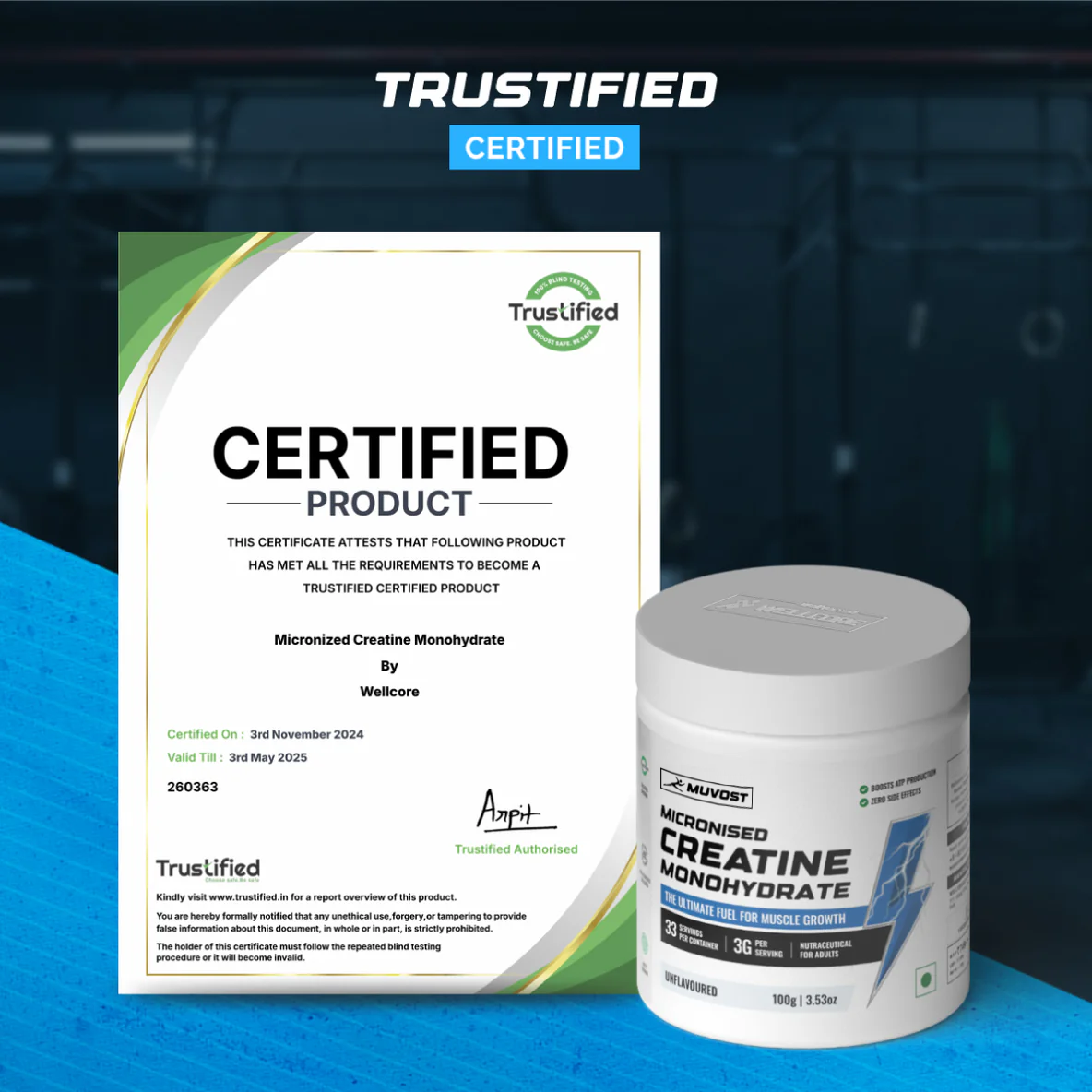 Muvost Pure Micronised Creatine Monohydrate (122g, 33 Servings) Tropical Tango ™