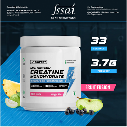Muvost Pure Micronised Creatine Monohydrate (122g, 33 Servings) Fruit Fusion