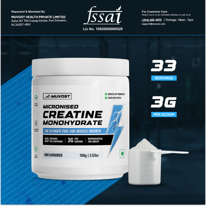 Muvost Micronised Creatine Monohydrate (100g, 33 Servings)